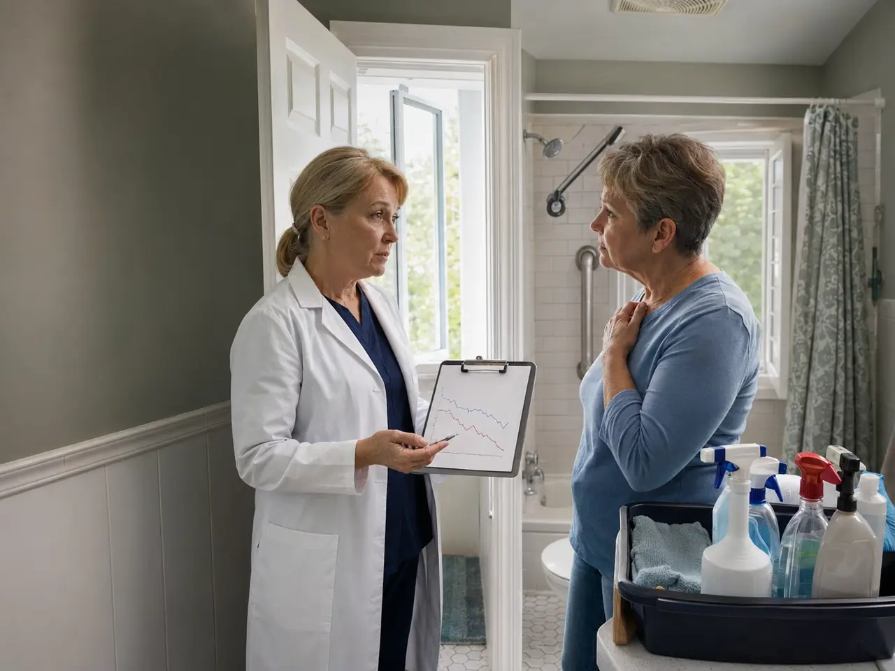 Family caregiver reviews a safer cleaning routine
